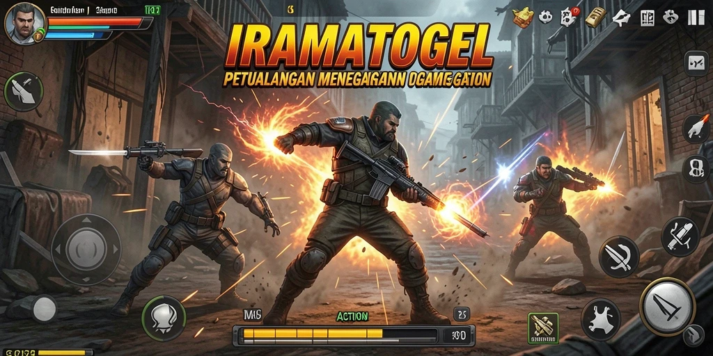 Tampilan antarmuka IRAMATOGEL yang futuristik dan penuh aksi.