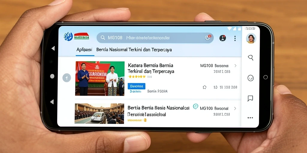 Antarmuka aplikasi MG108 yang menampilkan berita nasional terkini.