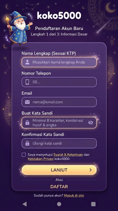 Tampilan halaman daftar koko5000